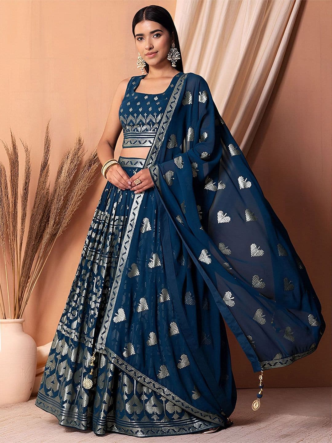 Zeel Clothing Embroidered Sequinned Semi-Stitched Lehenga & Unstitched Blouse With Dupatta - view 1