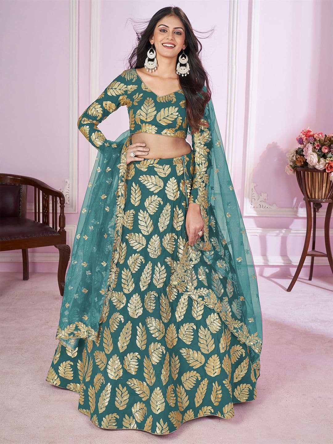 Zeel Clothing Embroidered Sequinned Semi-Stitched Lehenga & Unstitched Blouse With Dupatta - view 1