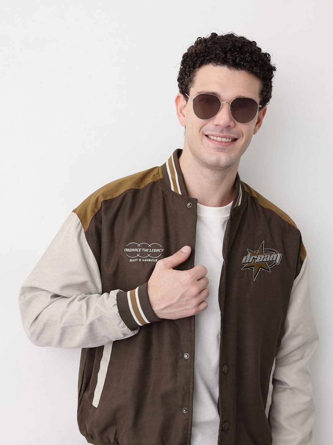 Mast & Harbour Men Typography Bomber with Embroidered Jacket - view 1