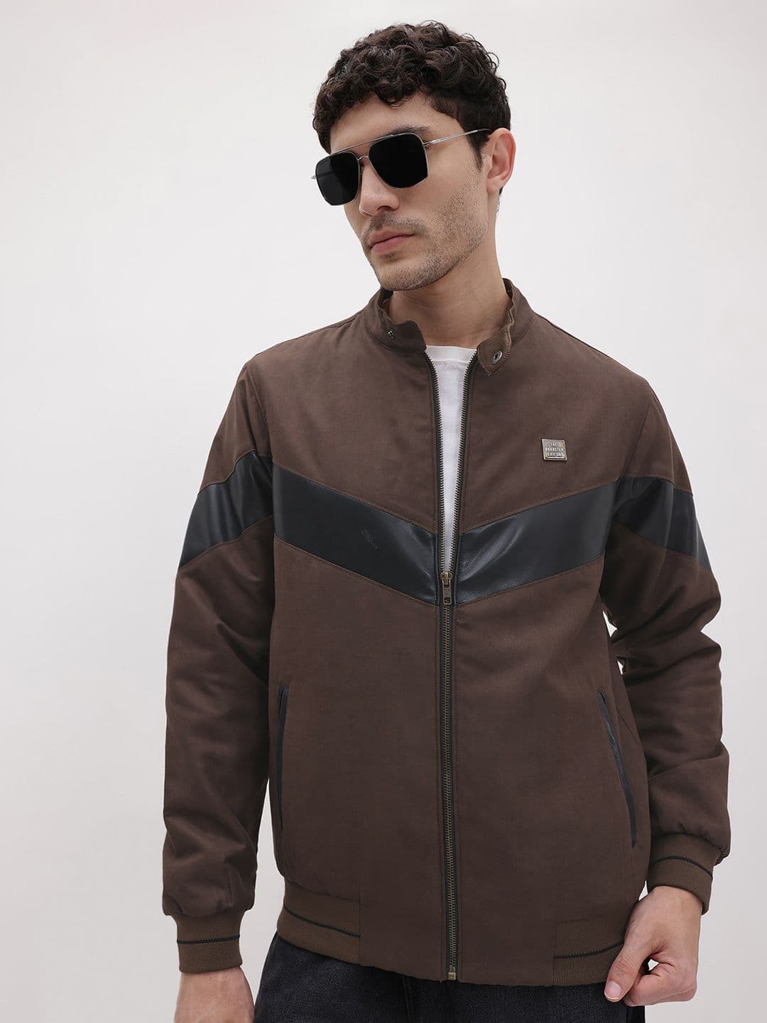 The Roadster Life Co. Mock Collar Colorblocked Suede Finish Bomber Jacket - view 1