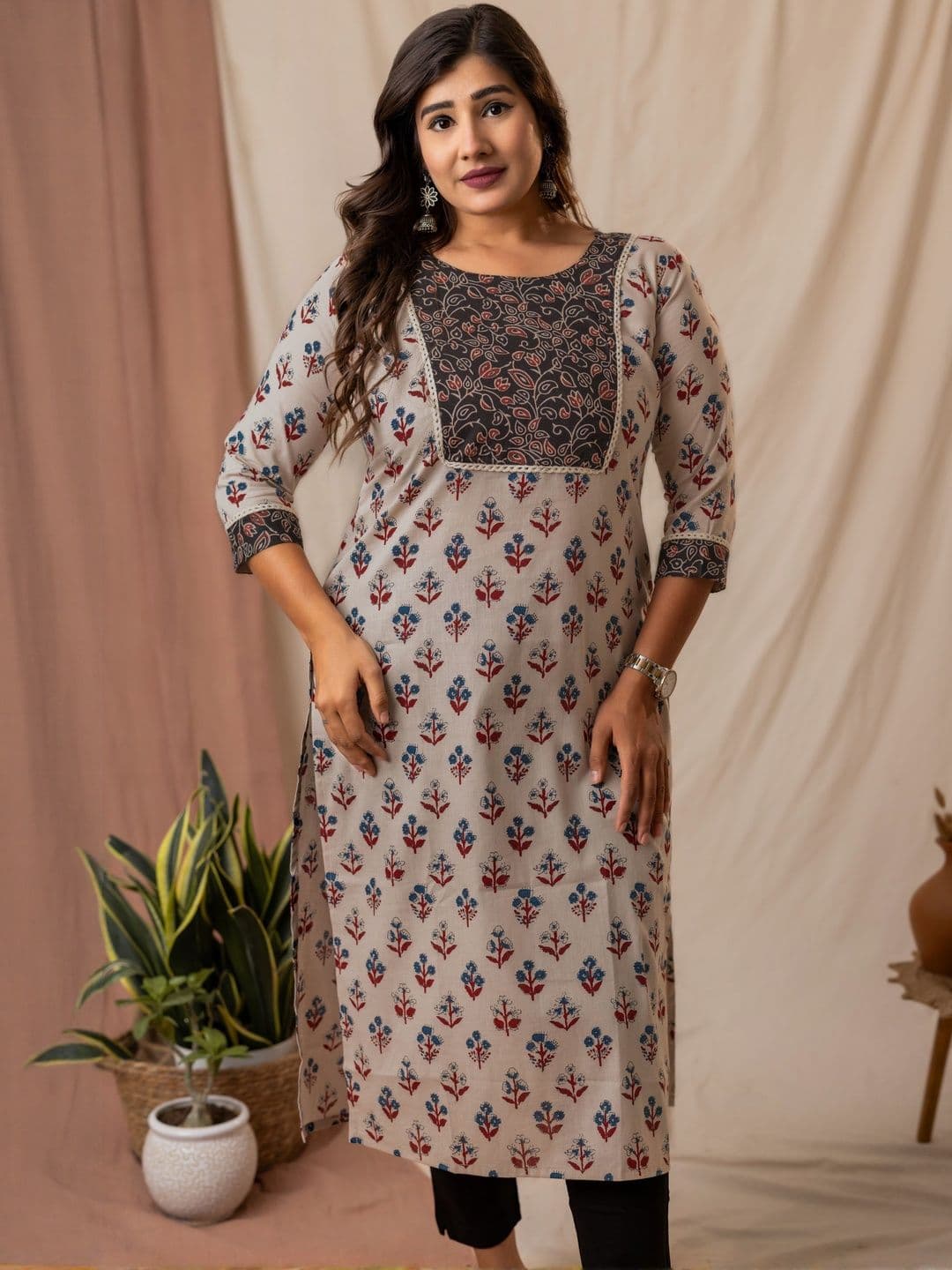 Glory Silk Women Floral Printed Block Print Kurta - view 1