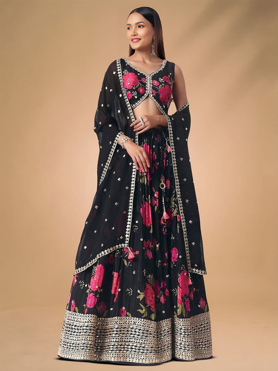 Zeel Clothing Printed Sequinned Semi-Stitched Lehenga & Unstitched Choli With Dupatta - view 1
