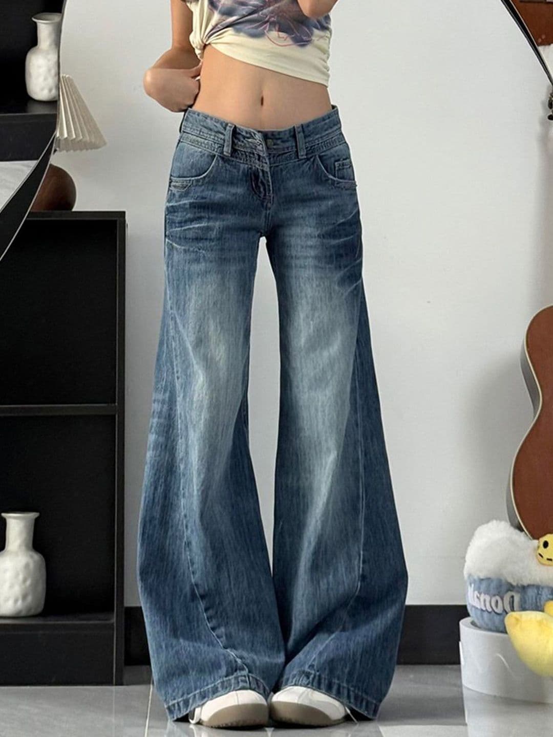 StyleCast x Revolte Women Wide Leg Low-Rise Cotton Light Fade Jeans - view 1