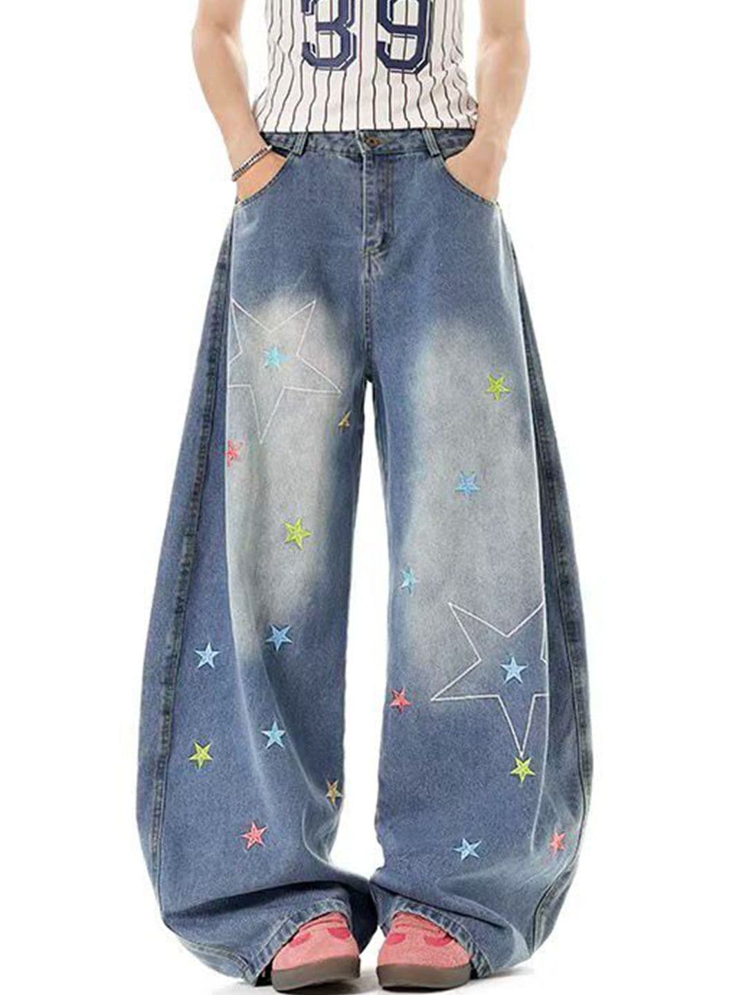 StyleCast x Revolte Women Wide Leg Mid-Rise Light Fade Printed Jeans - view 1