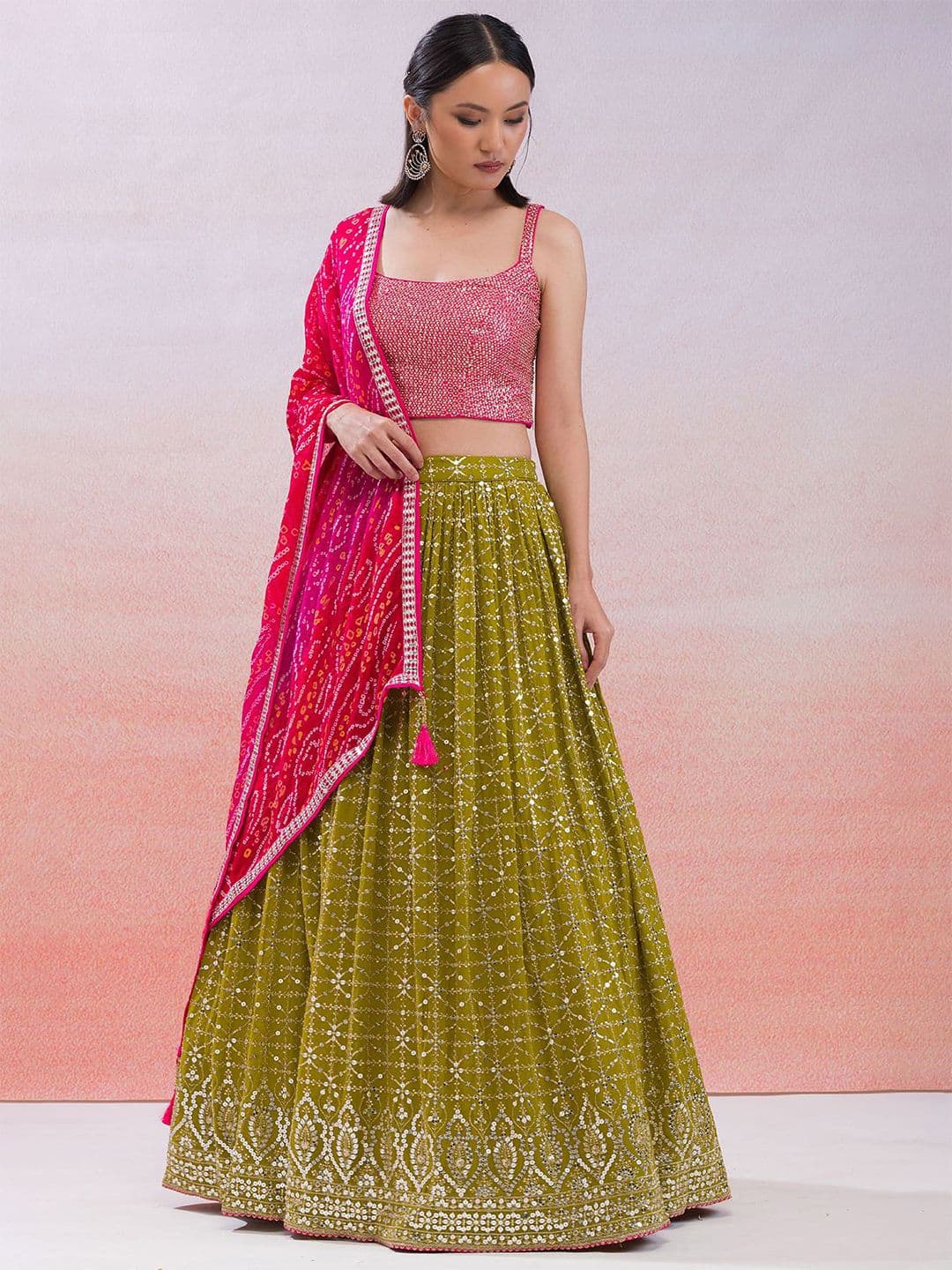 Zeel Clothing Embroidered Sequinned Semi-Stitched Lehenga & Unstitched Blouse With Dupatta - view 1
