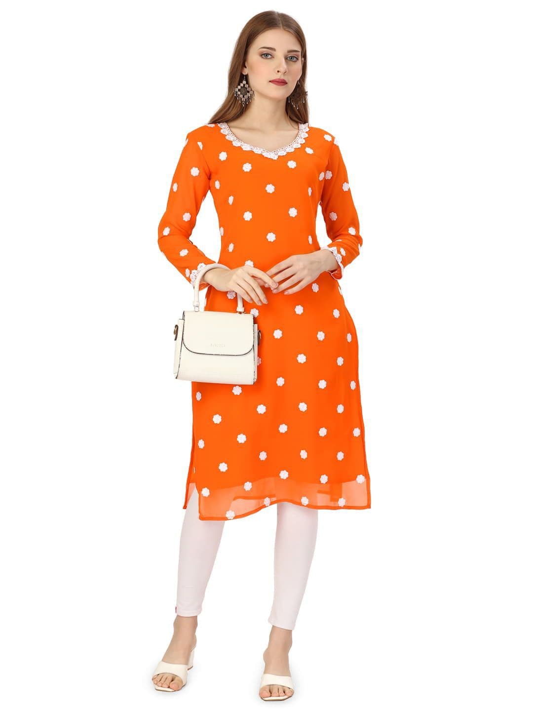 HESVI Women Floral Embroidered Daily Straight Kurta - view 1