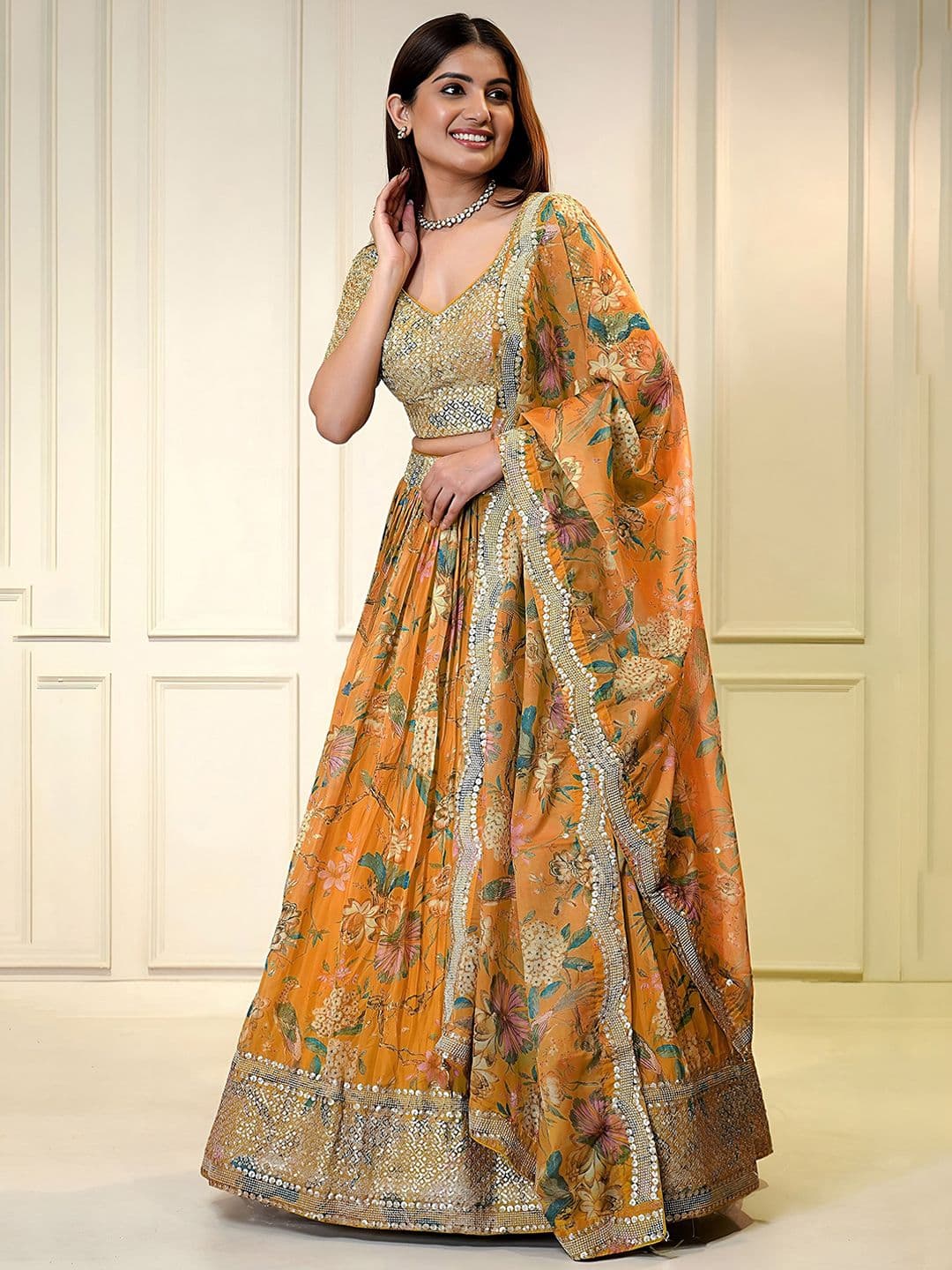 Zeel Clothing Embroidered Sequinned Organza Lehenga & Unstitched Blouse With Dupatta - view 1