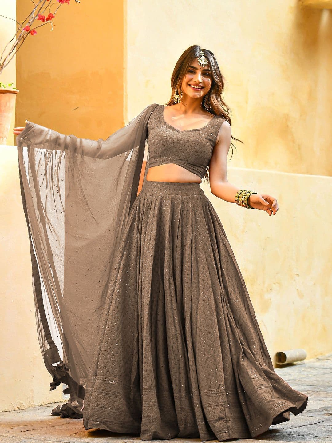 Zeel Clothing Embroidered Sequinned Semi-Stitched Lehenga & Unstitched Blouse With Dupatta - view 1
