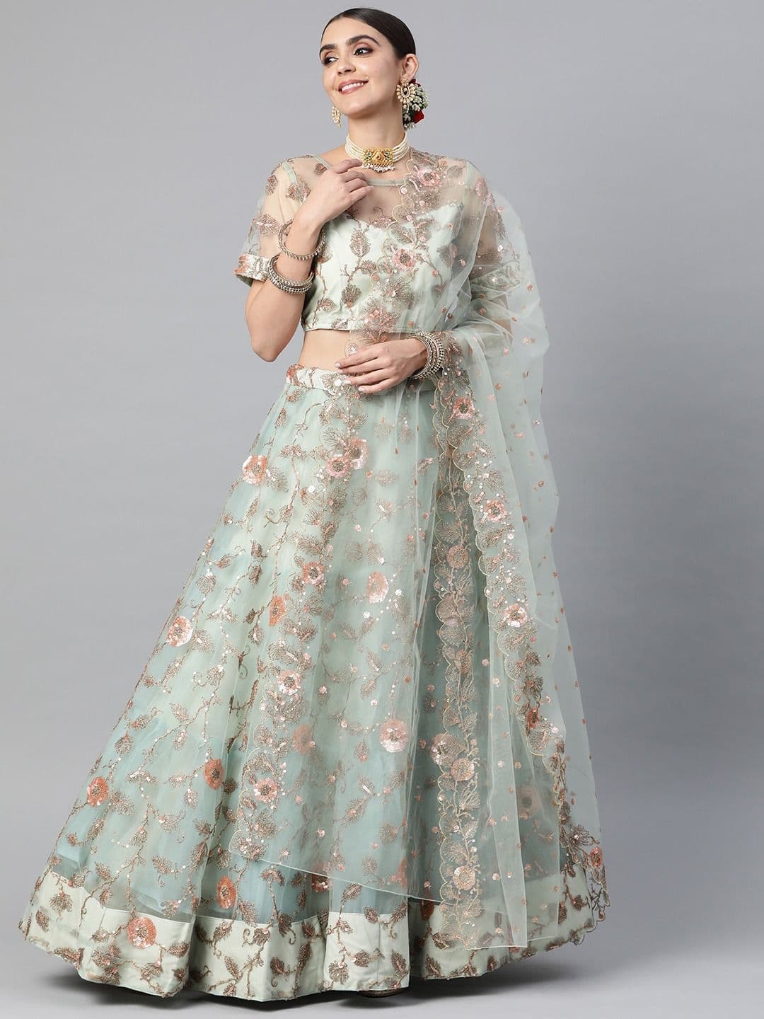 Zeel Clothing Embroidered Zari Net Semi-Stitched Lehenga & Blouse With Dupatta - view 1