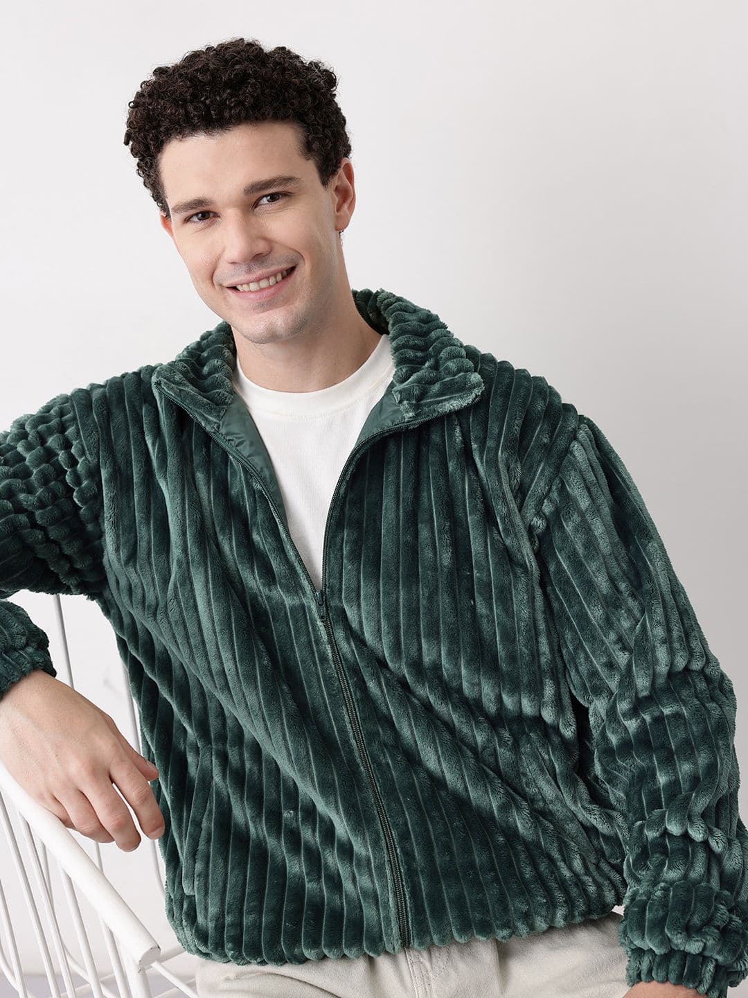 Mast & Harbour Velvet Self Striped Bomber Jacket - view 1