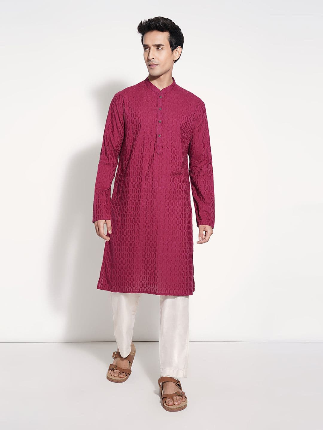indus route by Pantaloons Men Sold Woven Design Thread Work Dobby Straight Kurta - view 1