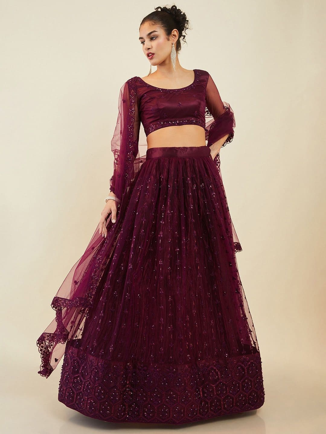 Zeel Clothing Embroidered Sequinned Net Lehenga & Unstitched Blouse With Dupatta - view 1