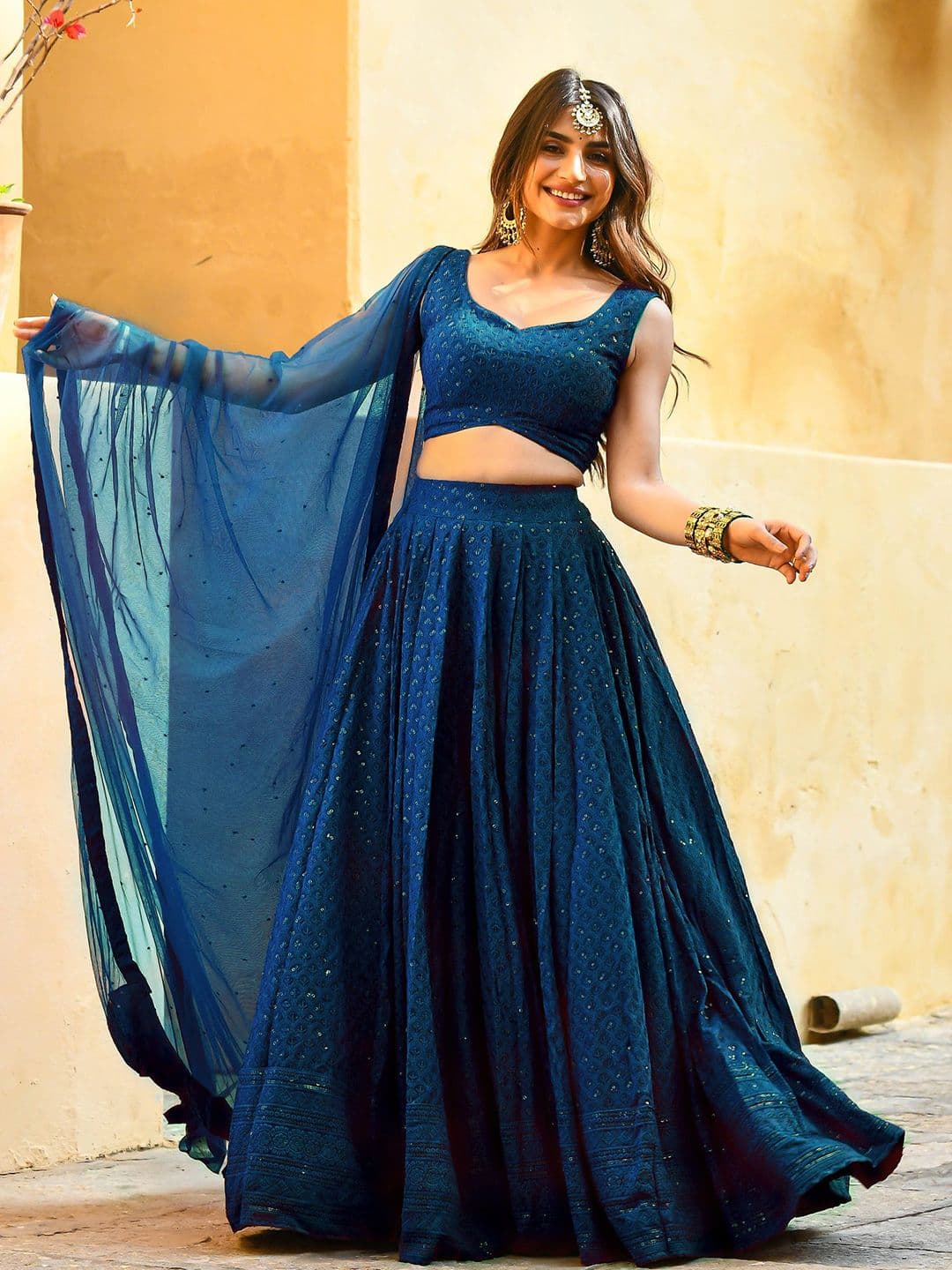 Zeel Clothing Embroidered Sequinned Semi-Stitched Lehenga & Unstitched Blouse With Dupatta - view 1
