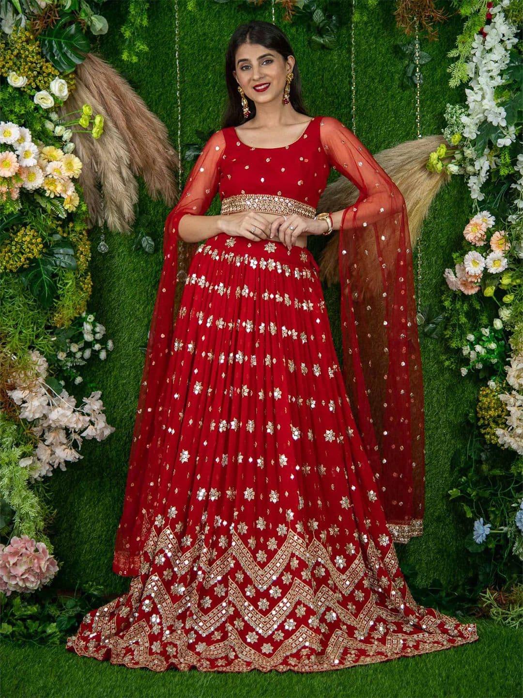Zeel Clothing Embroidered Sequinned Semi-Stitched Lehenga With Blouse And Dupatta - view 1