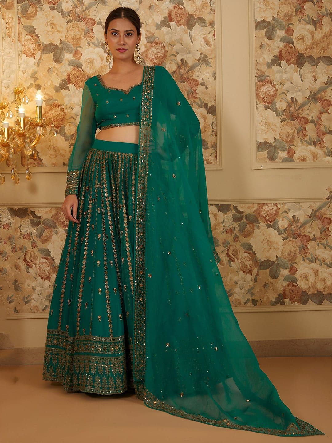 Zeel Clothing Embroidered Sequinned Semi-Stitched Lehenga With Blouse And Dupatta - view 1