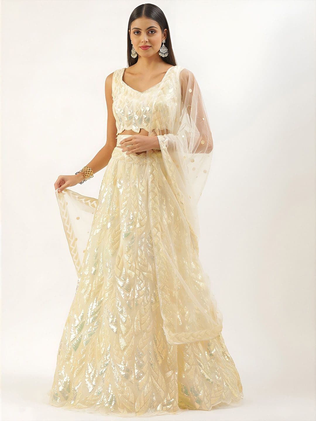 Zeel Clothing Embroidered Sequinned Net Semi-Stitched Lehenga & Blouse With Dupatta - view 1