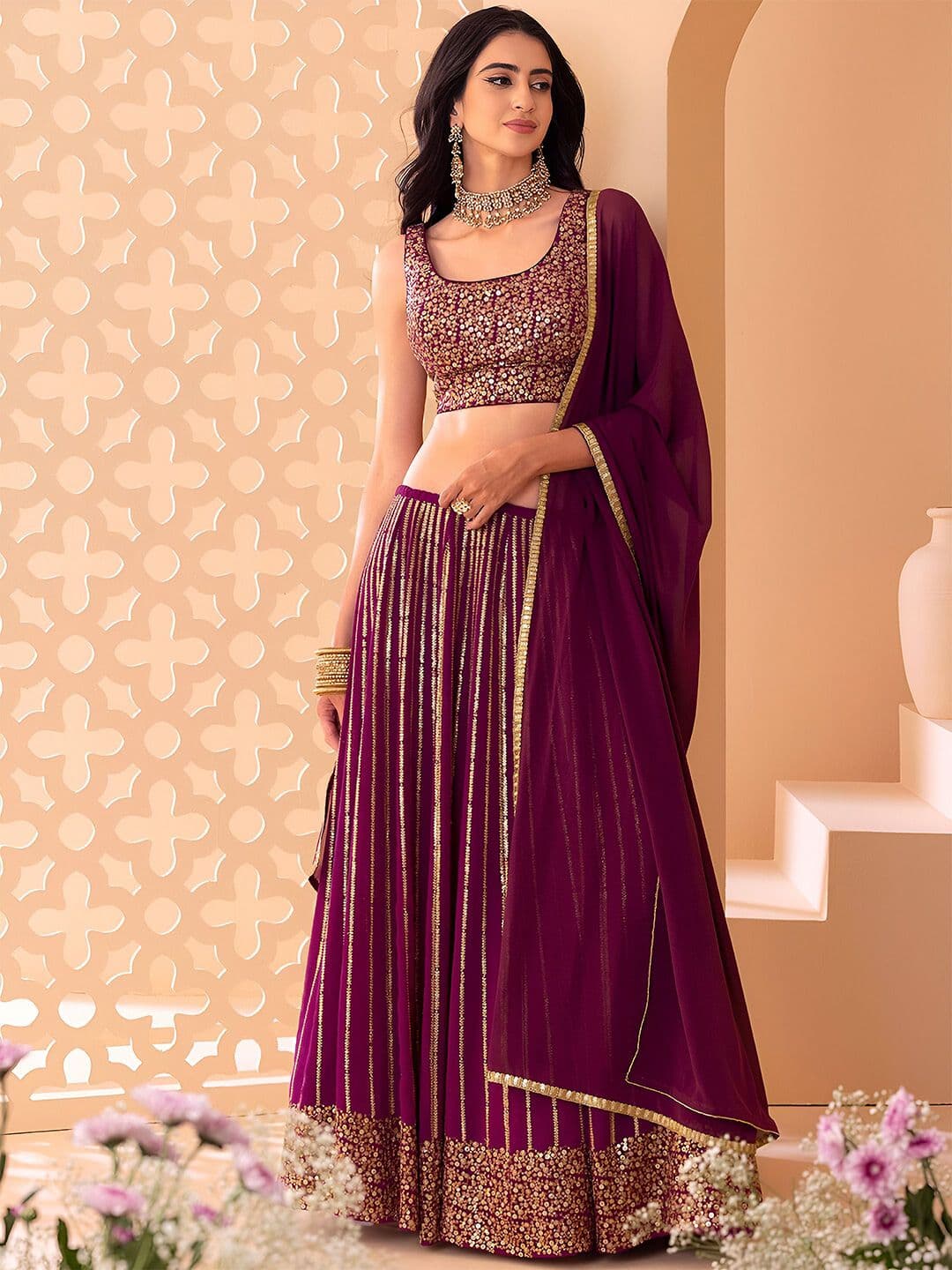 Zeel Clothing Embroidered Sequinned Semi-Stitched Lehenga & Unstitched Blouse With Dupatta - view 1