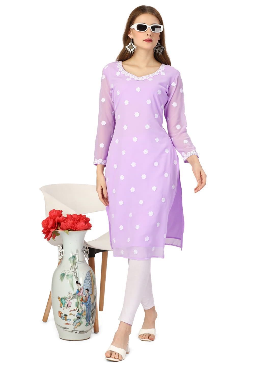 HESVI Women Floral Chikankari Lakhnavi Embroidered Daily Straight Kurta - view 1