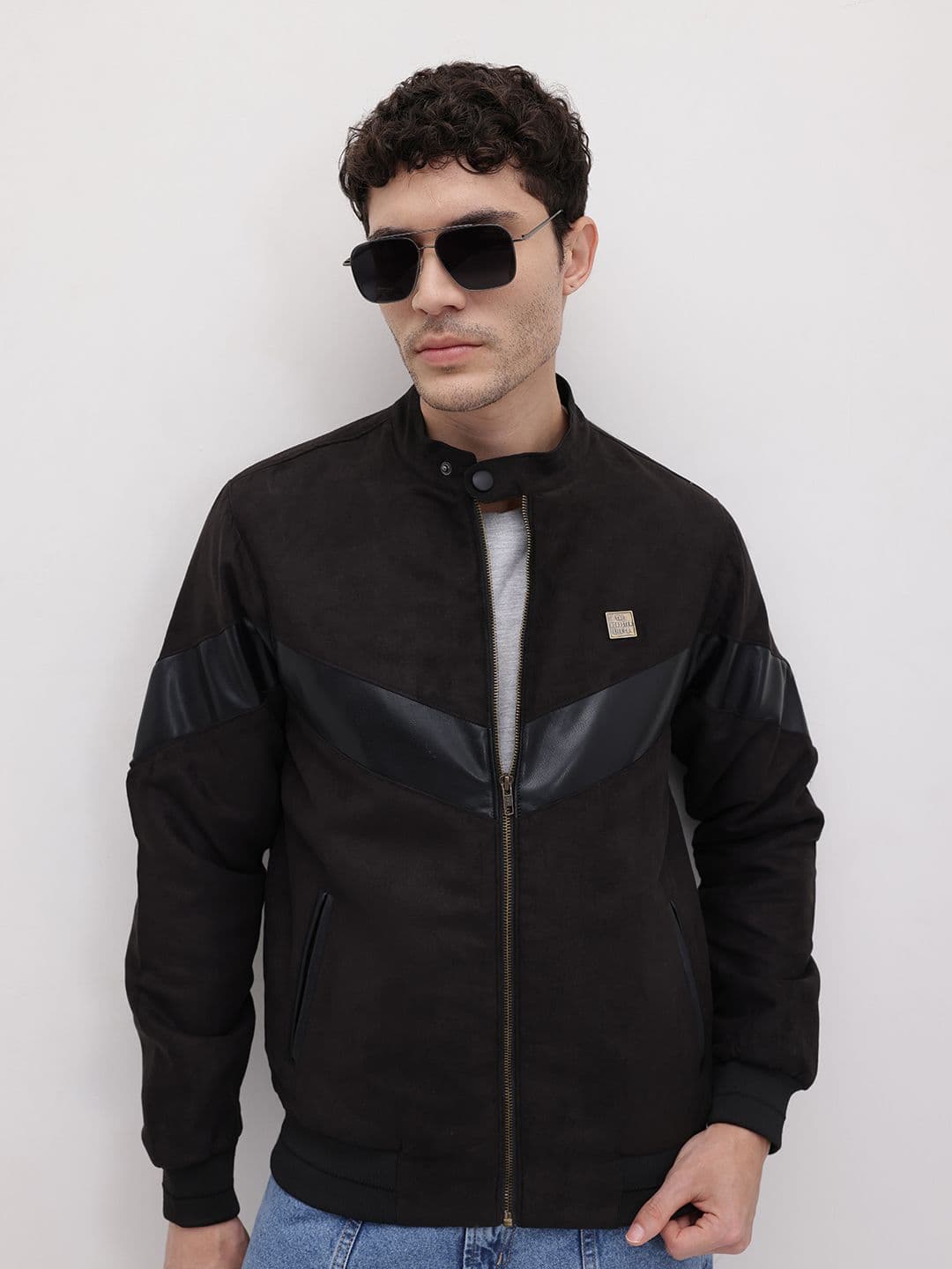 The Roadster Life Co. Suede Finish Colourblocked Bomber Jacket - view 1