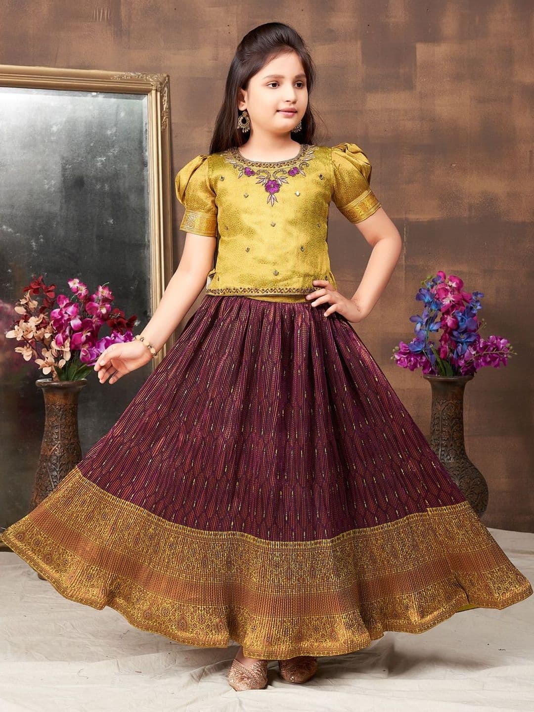 Muhuratam Girls Embellished Ready to Wear Lehenga & - view 1
