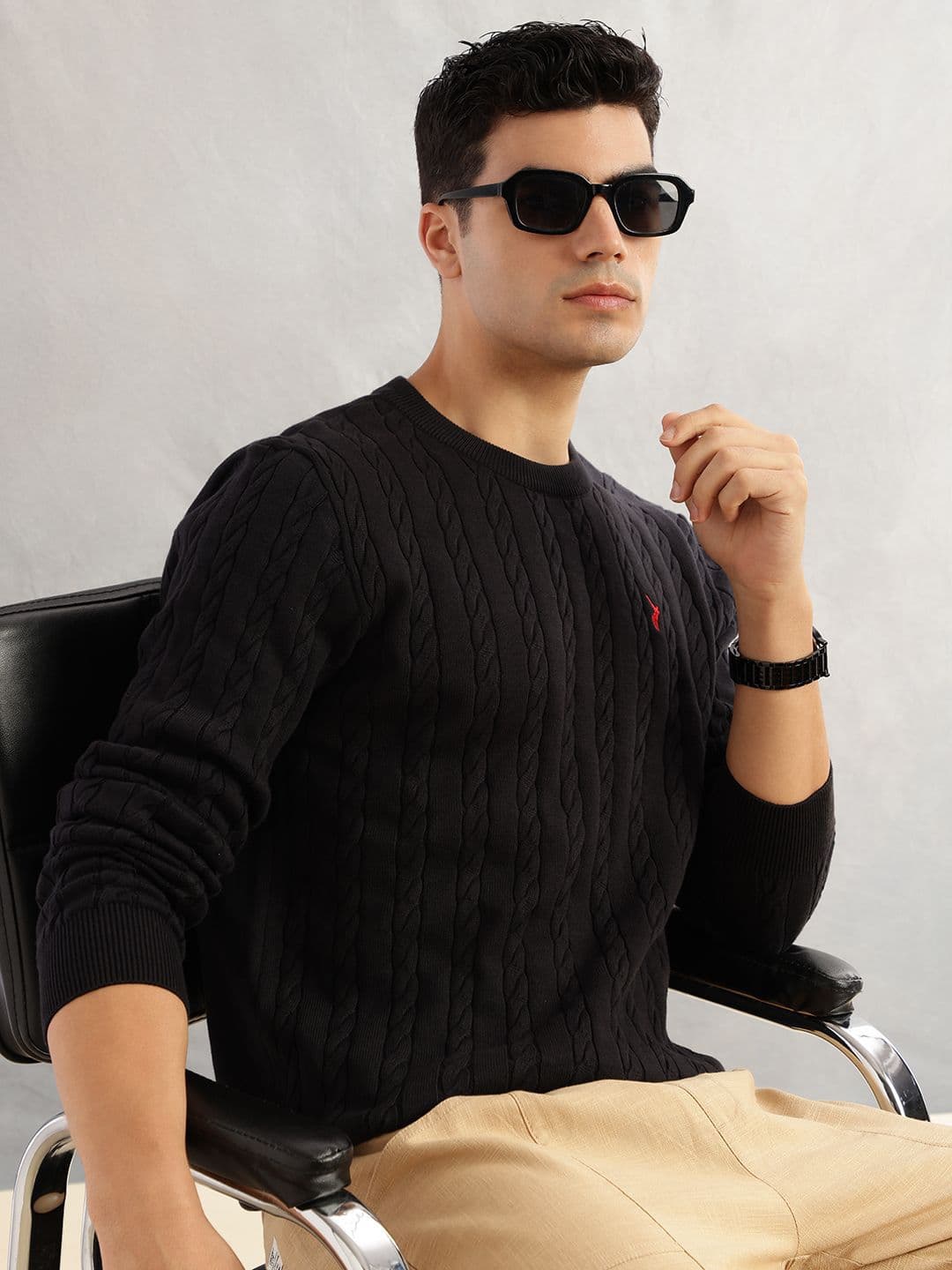 Thomas Scott Men Cable Knit Cotton Round Neck Pullover Sweater - view 1