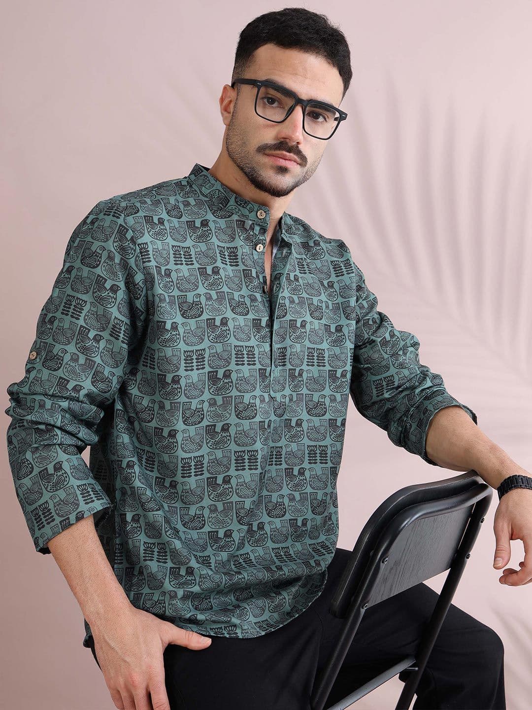 FILORI STUDIO Ethnic Motifs Printed Mandarin Collar Cotton Kurta - view 1