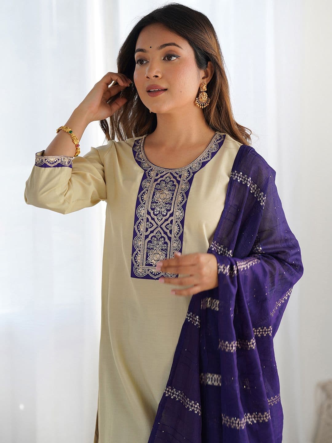 SANISA Women Ethnic Motifs Embroidered Regular Sequinned Kurta with Trousers & With Dupatta - view 1