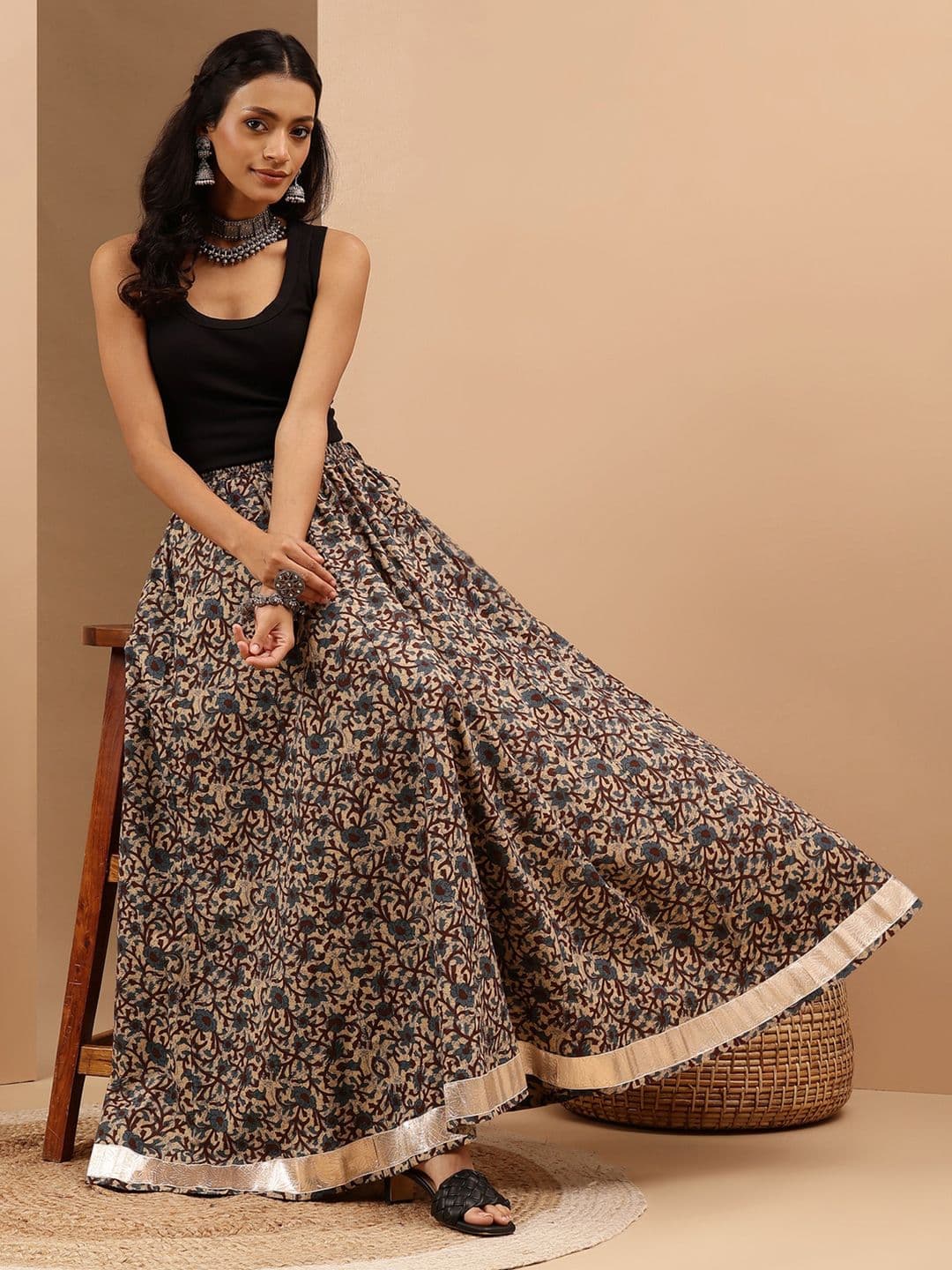 Janasya Women Pure Cotton Floral Printed Maxi Skirt - view 1