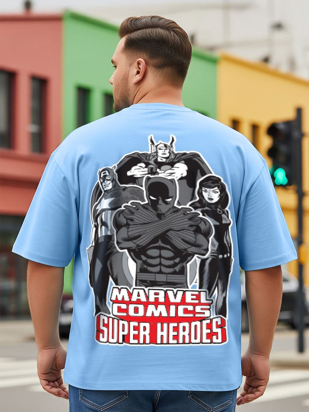 VEIRDO Men Plus Size Marvel Graphic Printed Round Neck Cotton T-shirt - view 1