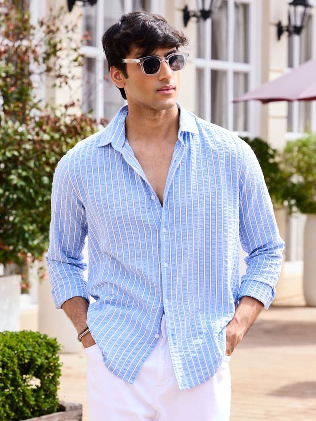 VASTRADO Men Classic Slim Fit Vertical Striped Spread Collar Cotton Casual Shirt - view 1