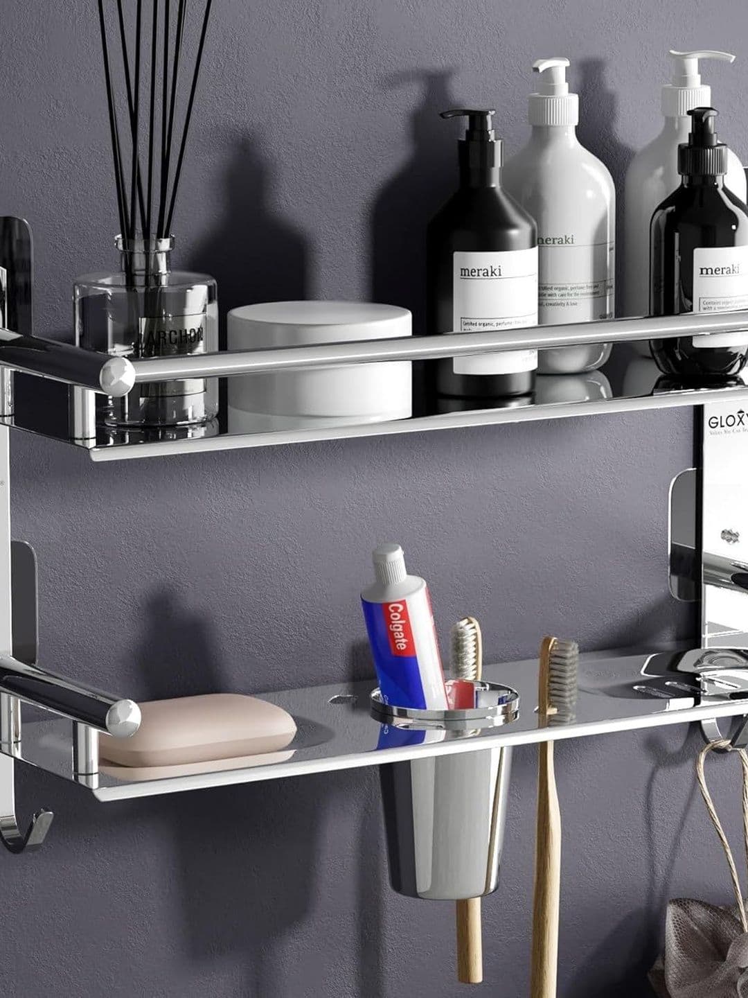 GLOXY Silver-Toned Solid Stainless Steel Bathroom Shelf - view 1