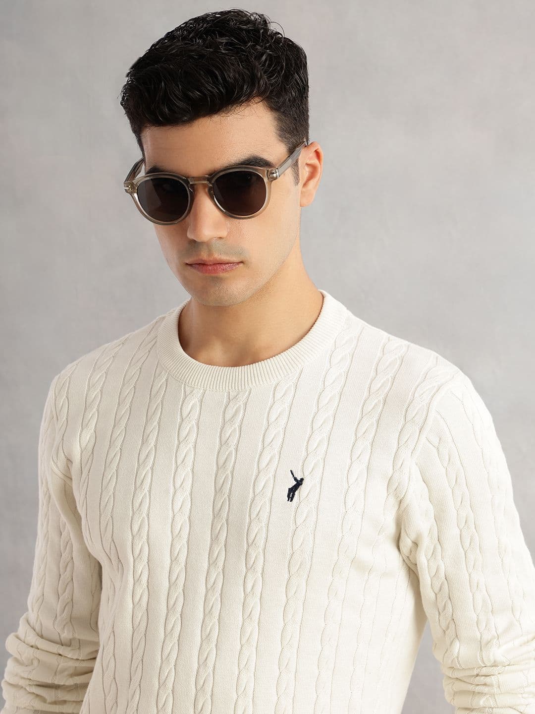 Thomas Scott Men Pure Cotton Cable Knit Full Sleeve Pullover Sweaters - view 1