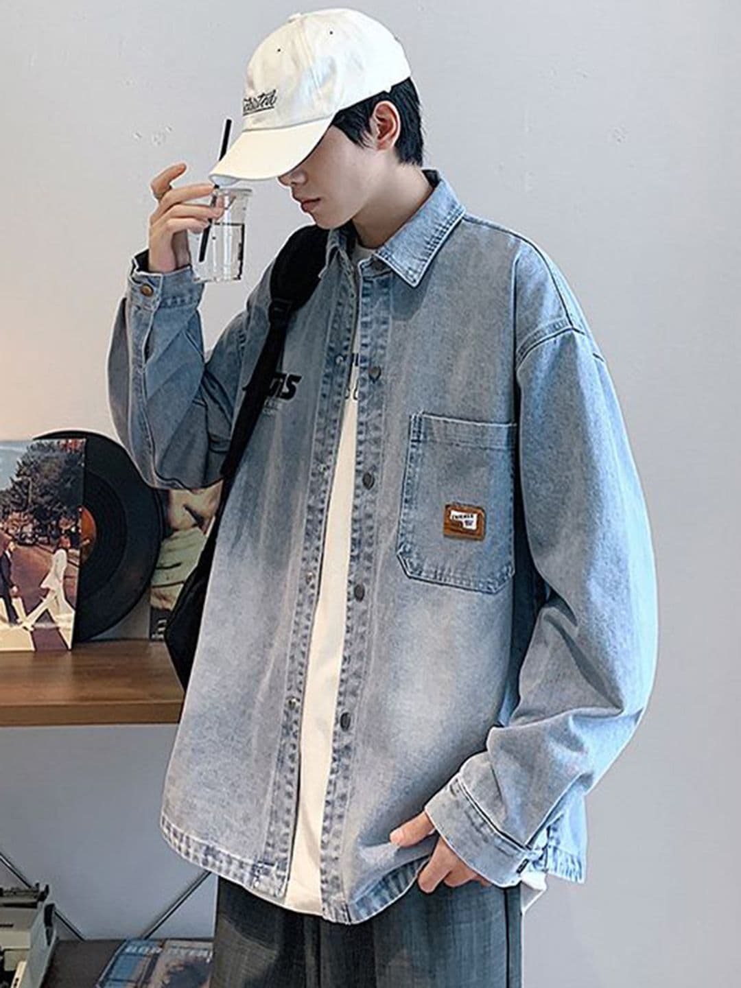 StyleCast x Revolte Men Casual Denim Jacket with Brand Logo - view 1