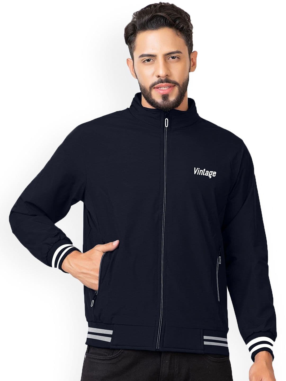 FTX Men Mock Collar Solid Windcheater Bomber Jacket - view 1