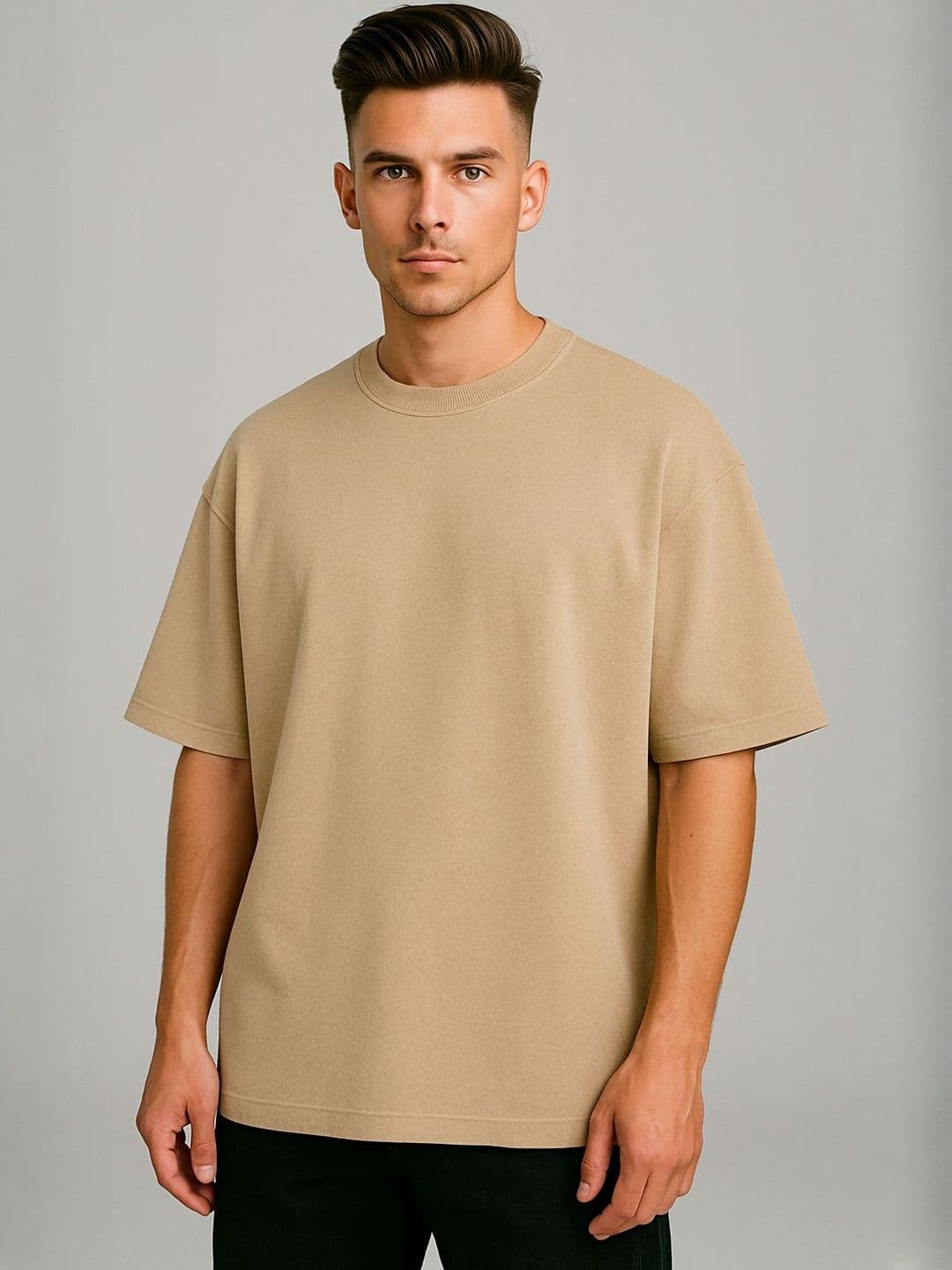 Hazuku Men Solid Round Neck Oversized T-shirt - view 1