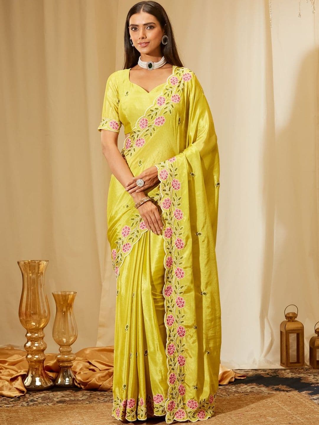 kasee Floral Embroidered Poly Chiffon Heavy Work Saree - view 1