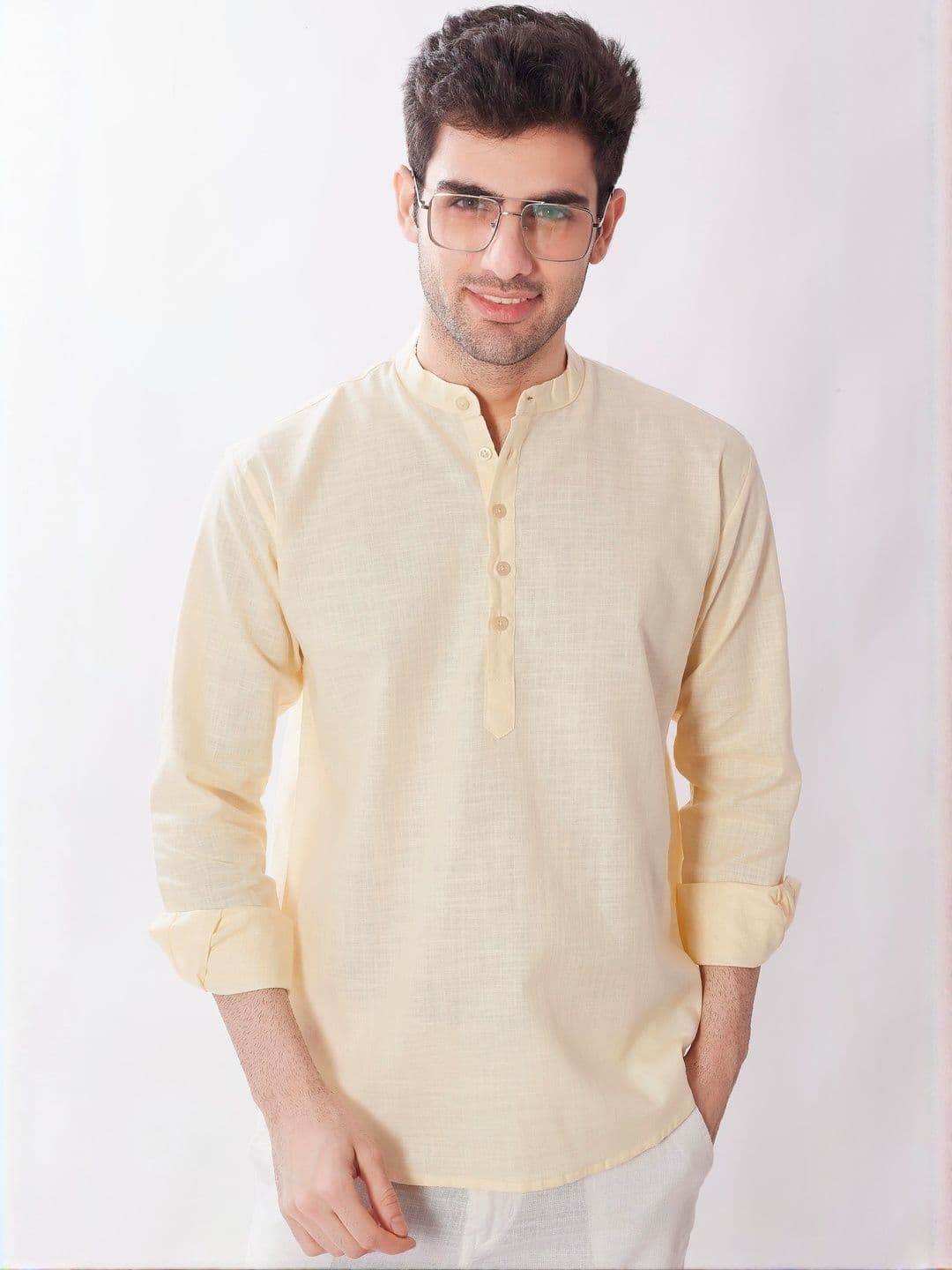 PulseIQ Men Mandarin Collar Roll-Up Sleeves Straight Kurta - view 1