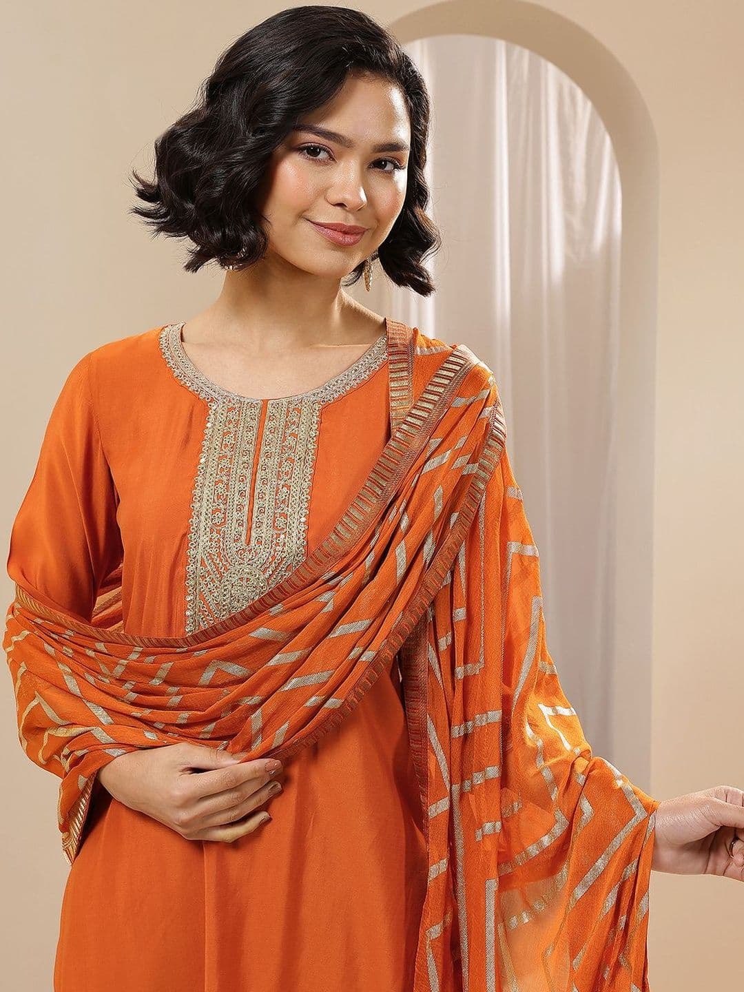 Gerua By Libas Women Ethnic Motifs Embroidered Kurta with Harem Pants & Dupatta - view 1