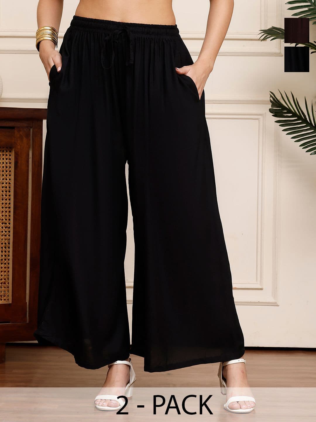 Valles365 by S.C. Women Pack Of 2 Flared Palazzos - view 1