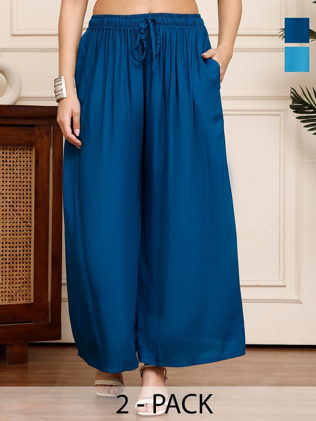 Valles365 by S.C. Women Pack Of 2 Flared Palazzos - view 1