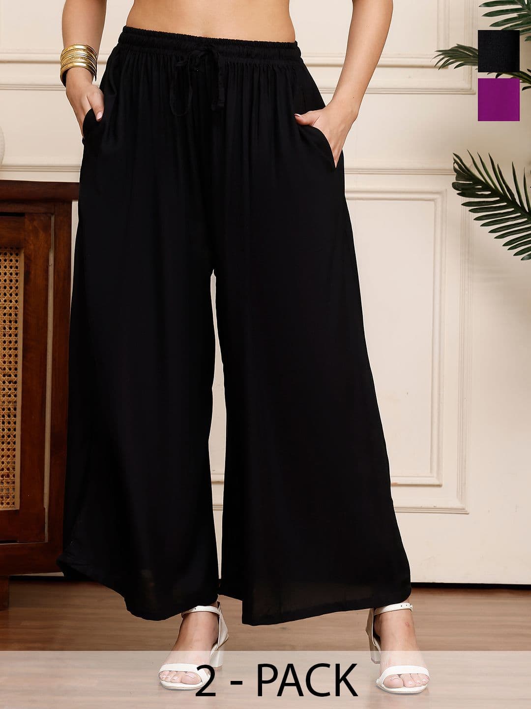 Valles365 by S.C. Women Pack Of 2 Flared Palazzos - view 1