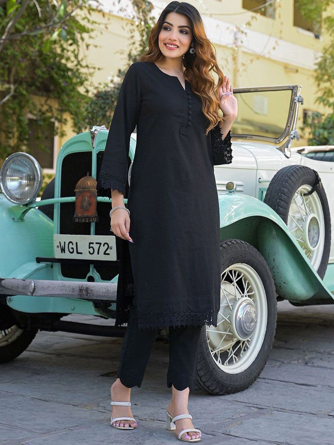 KALINI Women Regular Pure Cotton Kurta with Trousers - view 1