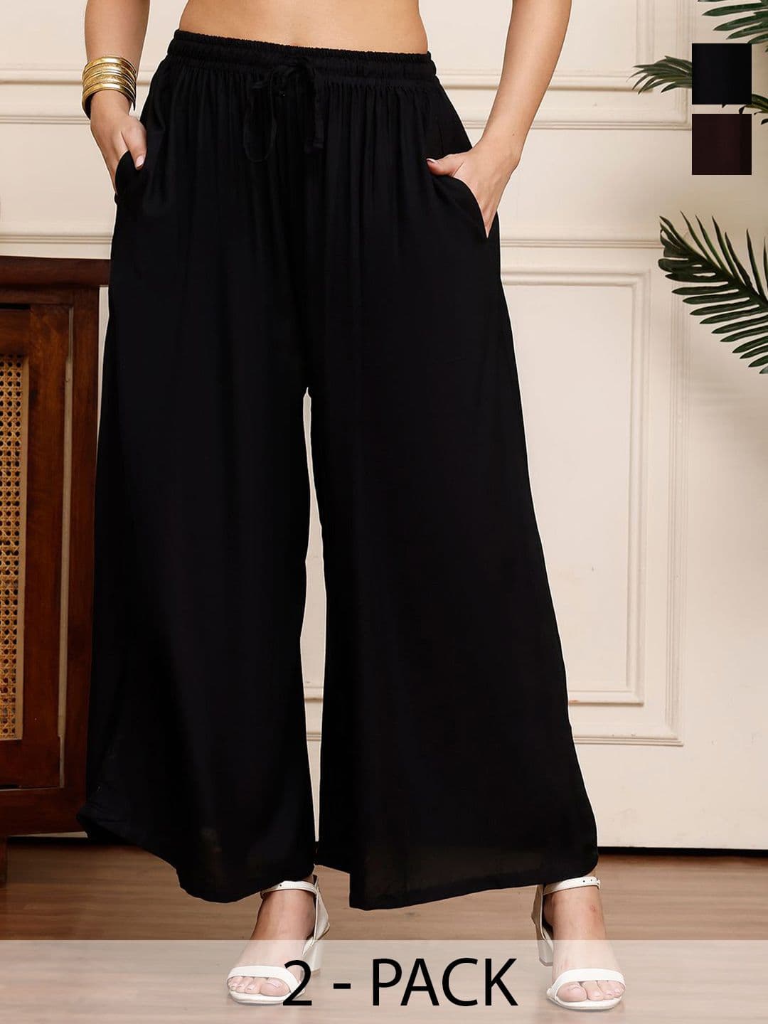 Valles365 by S.C. Women Pack of 2 Flared Palazzos With Pocket - view 1