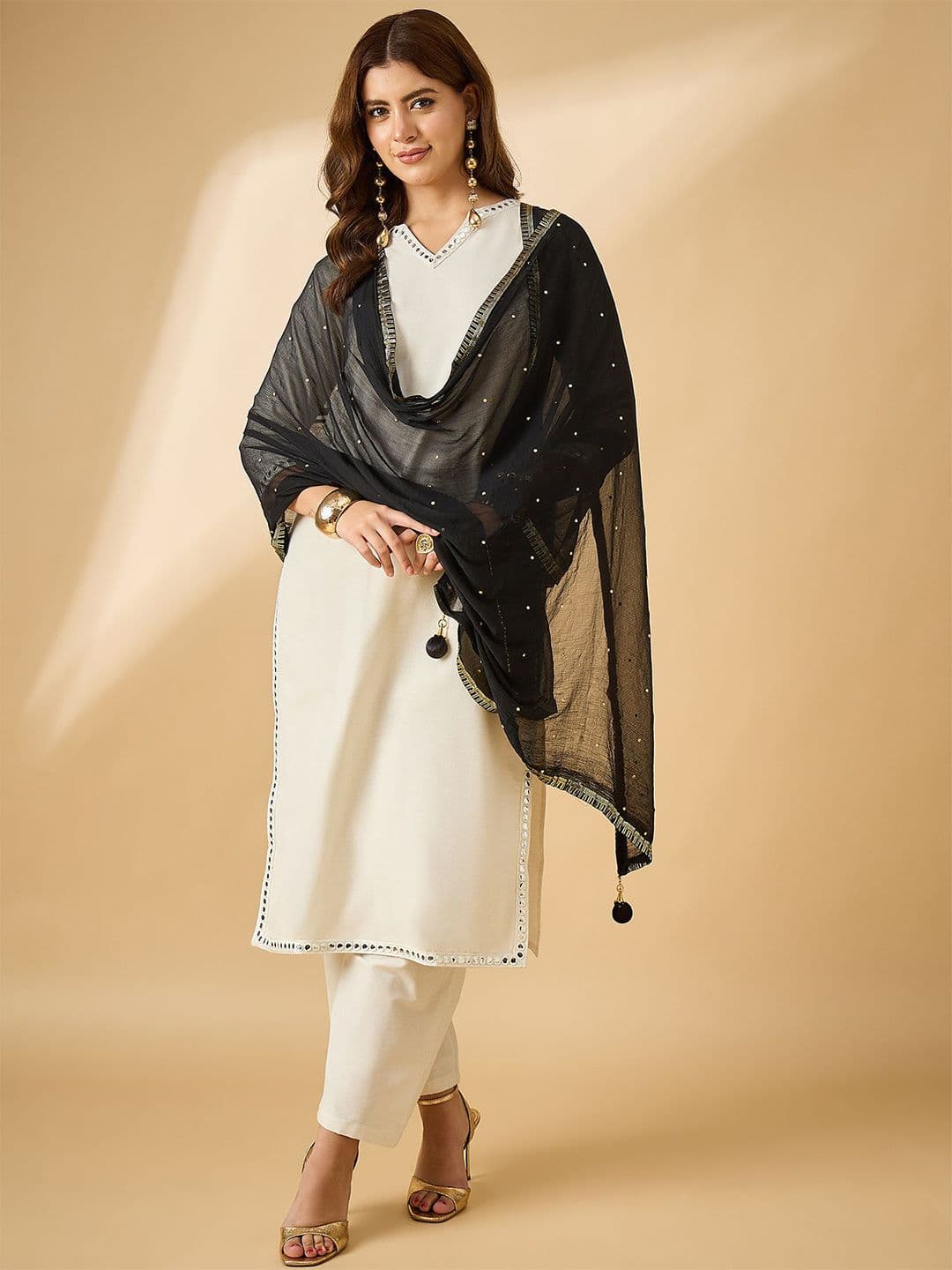 all about you Polka Dots Embellished Beads And Stones Chiffon Dupatta - view 1