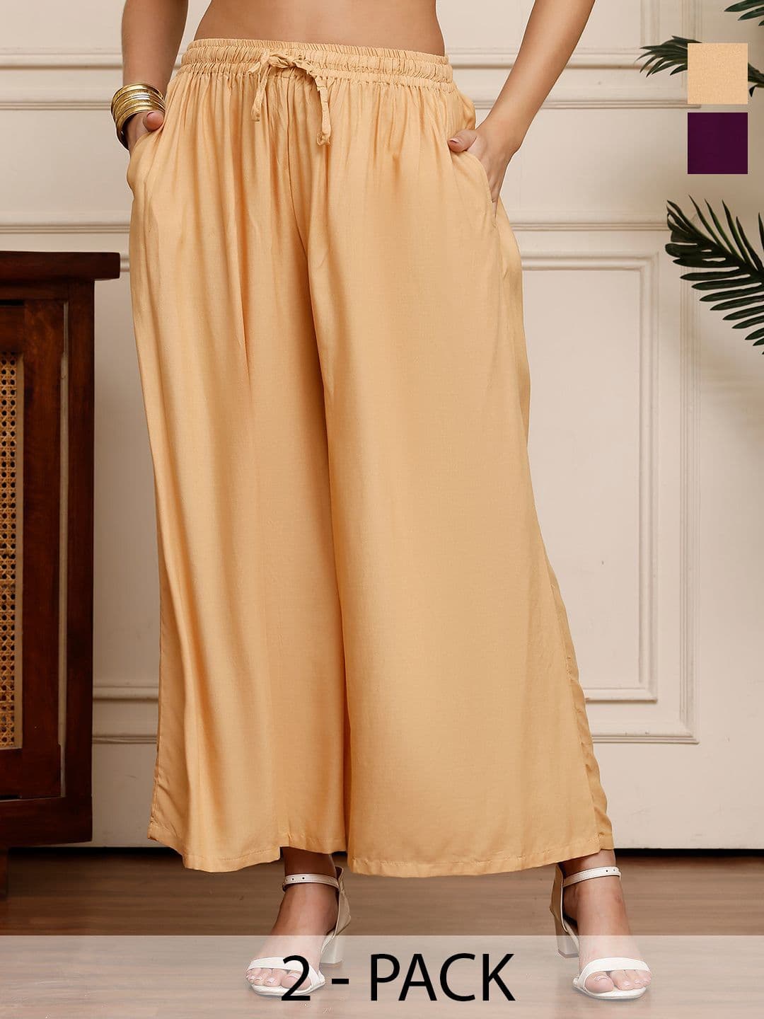 Valles365 by S.C. Women Pack Of 2 Flared Palazzos - view 1