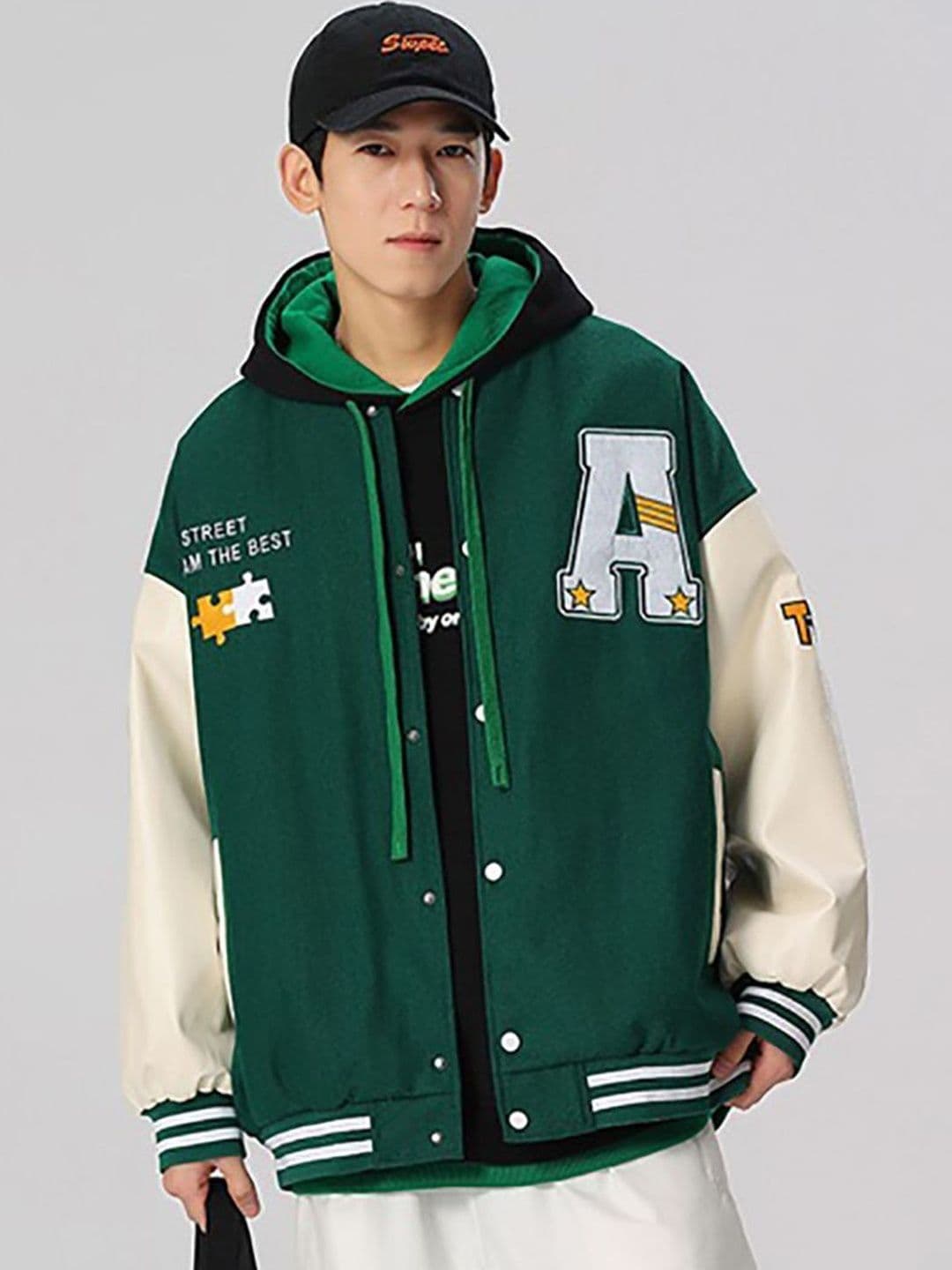 HERE&NOW Men Typography Longline Varsity Jacket - view 1