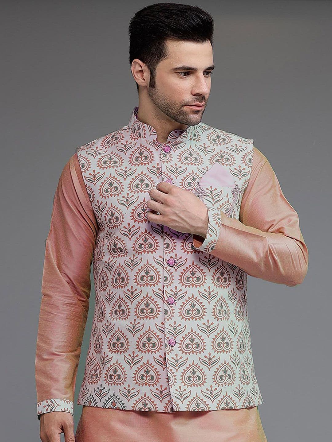 Utsav Fashion Men Digital Printed Mandarin Collar Cotton Silk Nehru Jacket - view 1
