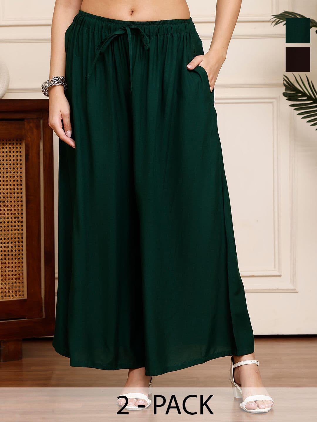 Valles365 by S.C. Women Pack Of 2 Flared Palazzos - view 1