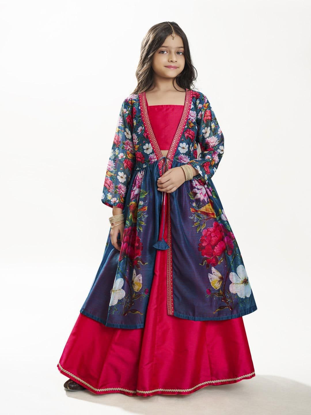 Bitiya by Bhama Girls Embroidered Thread Work Ready to Wear Lehenga & Choli With Jacket - view 1