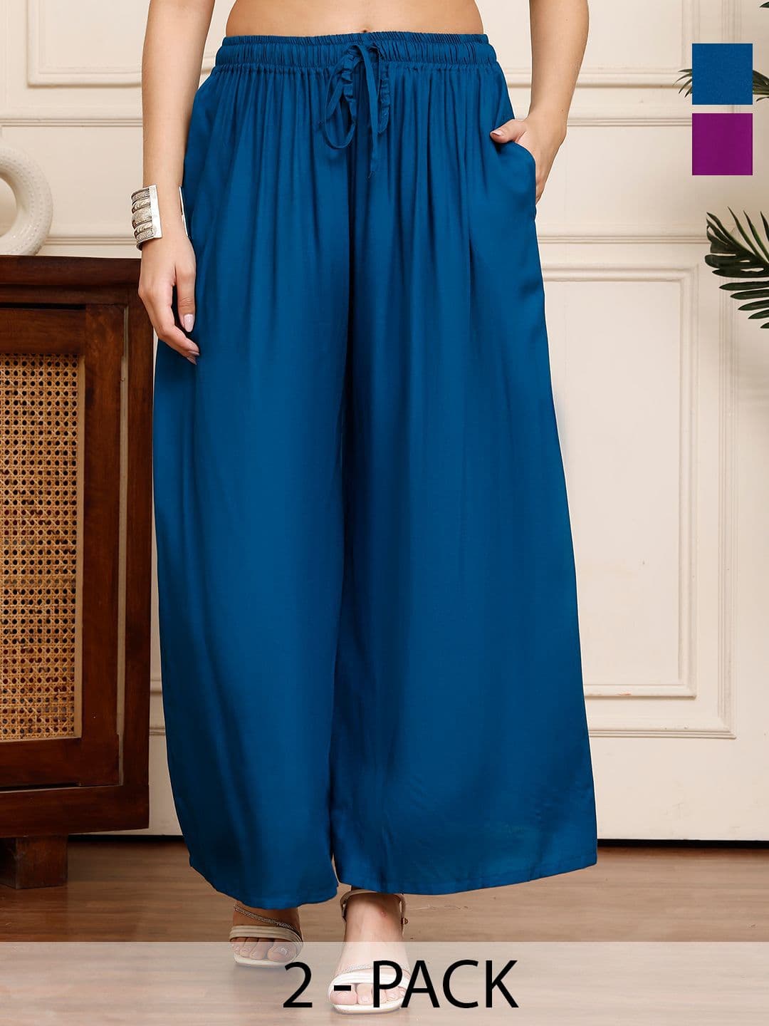 Valles365 by S.C. Women Pack Of 2 Flared Palazzos - view 1